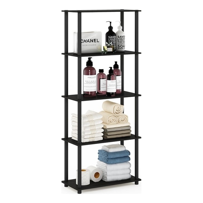 Furinno TURN-N-TUBE Engineered Wood 5-Tier Shelf Display Rack in Espresso/Black