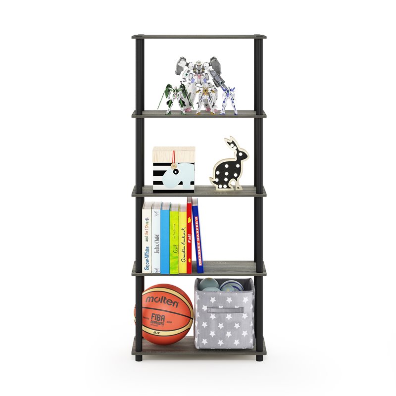 Furinno TURN-N-TUBE Engineered Wood 5-Tier Shelf Display Rack in Oak Gray/Black