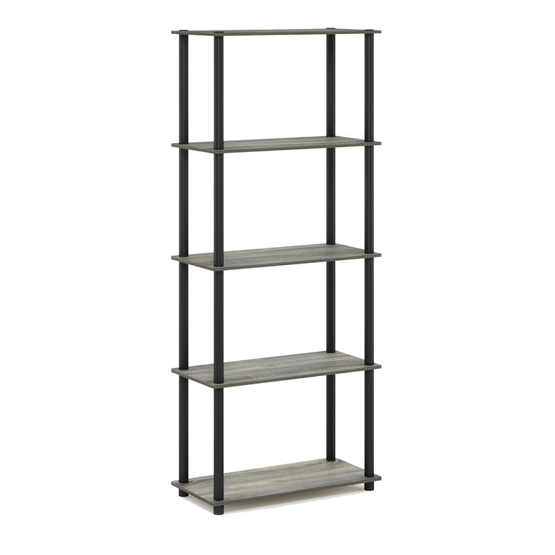 Furinno TURN-N-TUBE Engineered Wood 5-Tier Shelf Display Rack in Oak Gray/Black