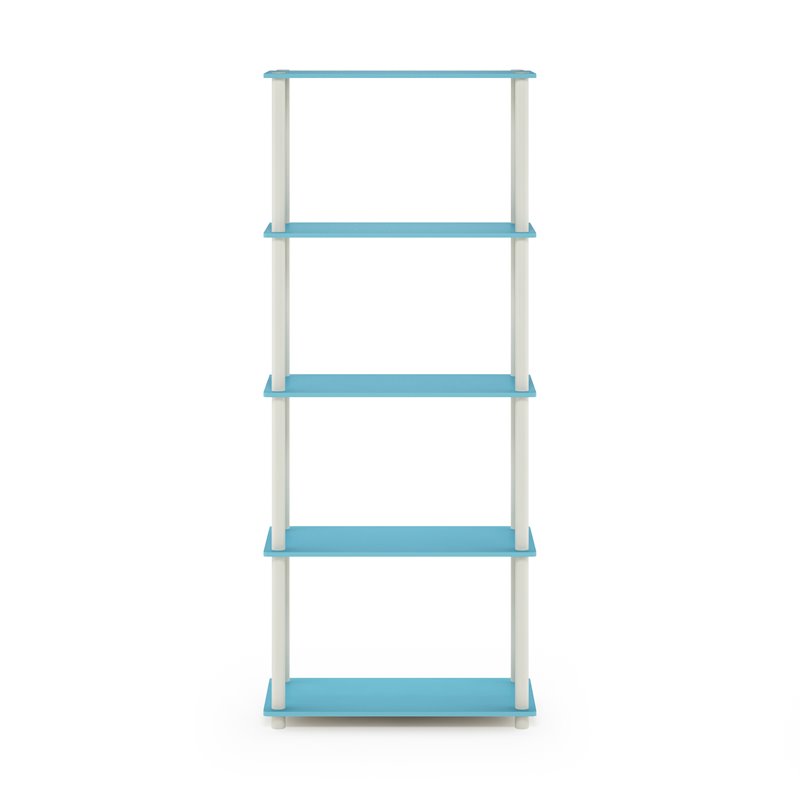 Furinno TURN-N-TUBE Engineered Wood 5-Tier Shelf Display Rack in Blue/White