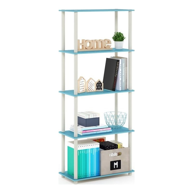 Furinno TURN-N-TUBE Engineered Wood 5-Tier Shelf Display Rack in Blue/White