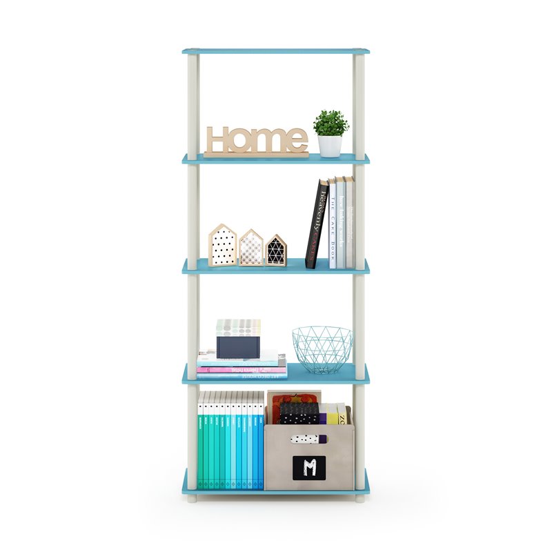 Furinno TURN-N-TUBE Engineered Wood 5-Tier Shelf Display Rack in Blue/White