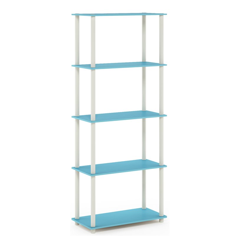Furinno TURN-N-TUBE Engineered Wood 5-Tier Shelf Display Rack in Blue/White