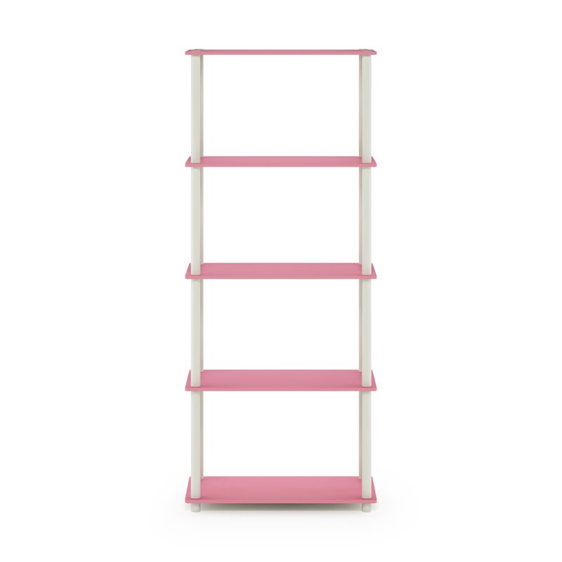 Furinno TURN-N-TUBE Engineered Wood 5-Tier Shelf Display Rack in Pink/White