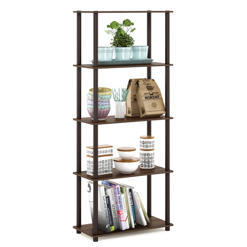 Furinno TURN-N-TUBE Engineered Wood 5-Tier Shelf Display Rack in Walnut/Brown