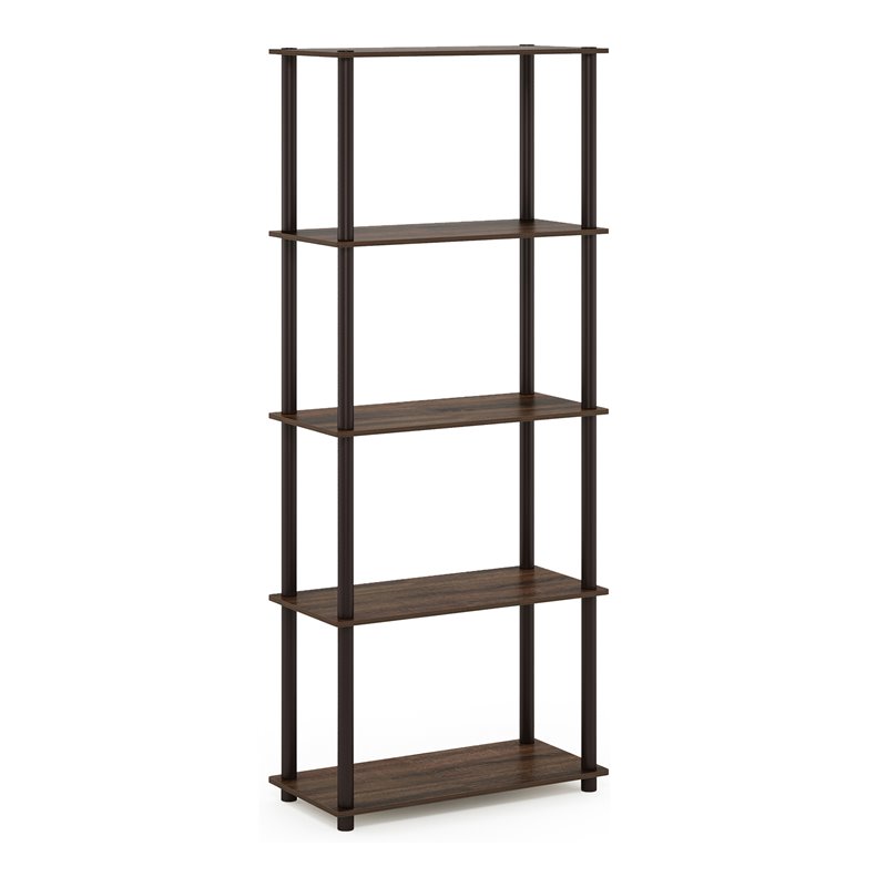 Furinno TURN-N-TUBE Engineered Wood 5-Tier Shelf Display Rack in Walnut/Brown