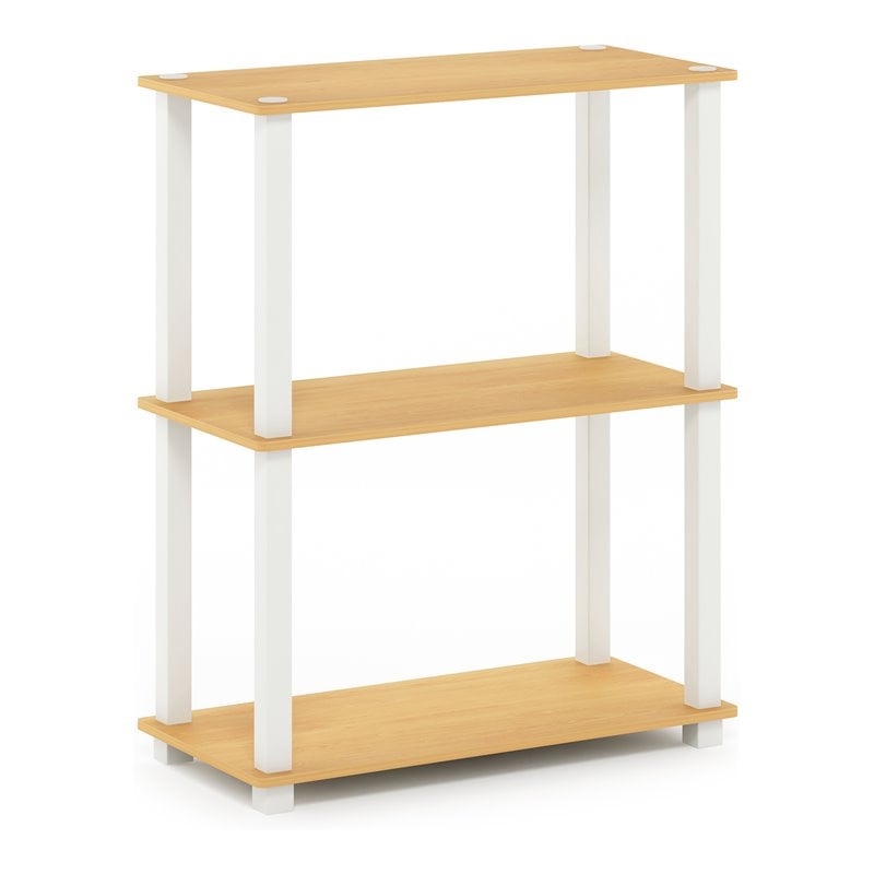 Furinno TURN-S-TUBE Engineered Wood 3-Tier Shelf Display Rack in Beech/White