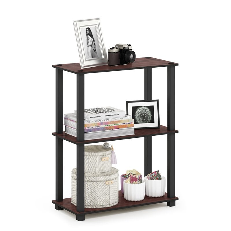 Furinno TURN-S-TUBE Engineered Wood 3-Tier Shelf Display Rack in Cherry/Black