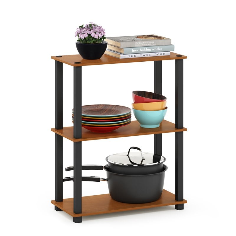 Furinno TURN-S-TUBE Engineered Wood 3-Tier Shelf Display Rack in Light Cherry