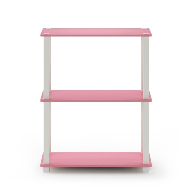 Furinno TURN-S-TUBE Engineered Wood 3-Tier Shelf Display Rack in Pink/White
