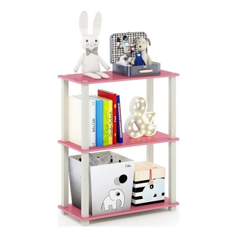 Furinno TURN-S-TUBE Engineered Wood 3-Tier Shelf Display Rack in Pink/White