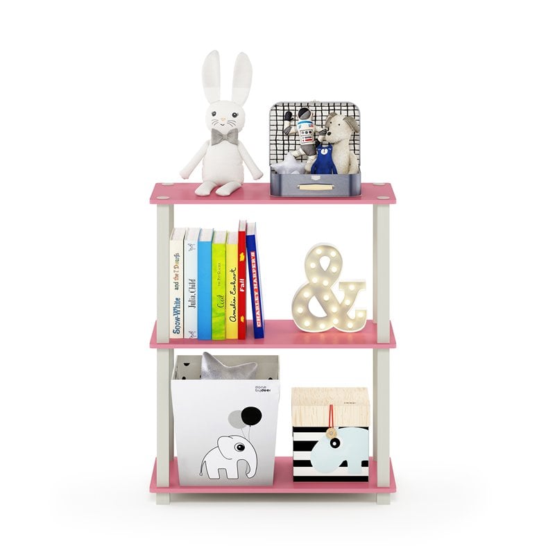 Furinno TURN-S-TUBE Engineered Wood 3-Tier Shelf Display Rack in Pink/White