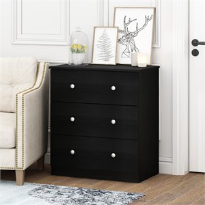 Furinno Lucca Engineered Wood Simple Design 3-Drawer Dresser in Black Oak