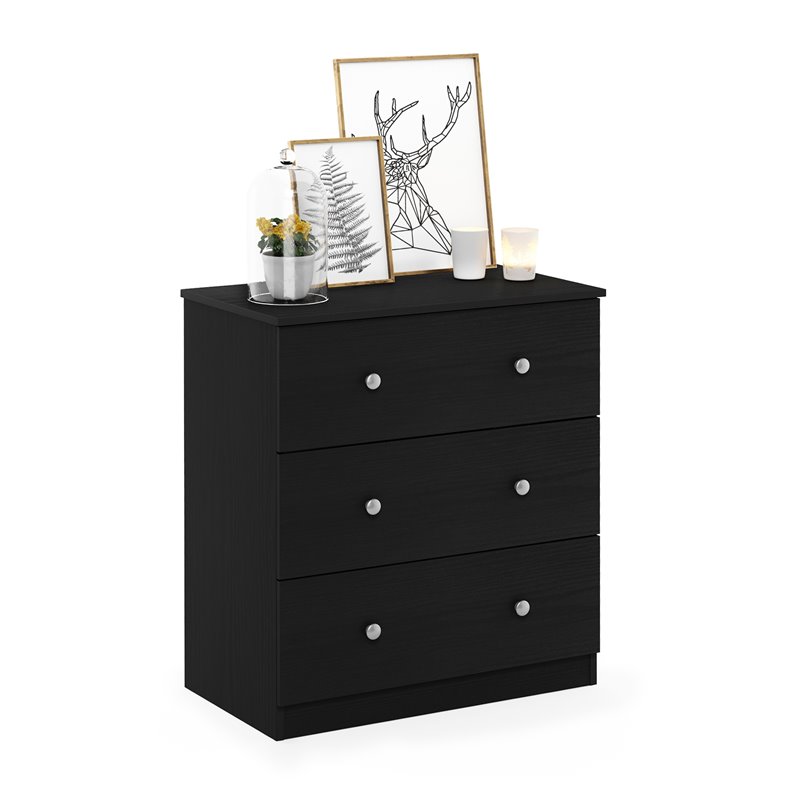 Furinno Lucca Engineered Wood Simple Design 3-Drawer Dresser in Black Oak