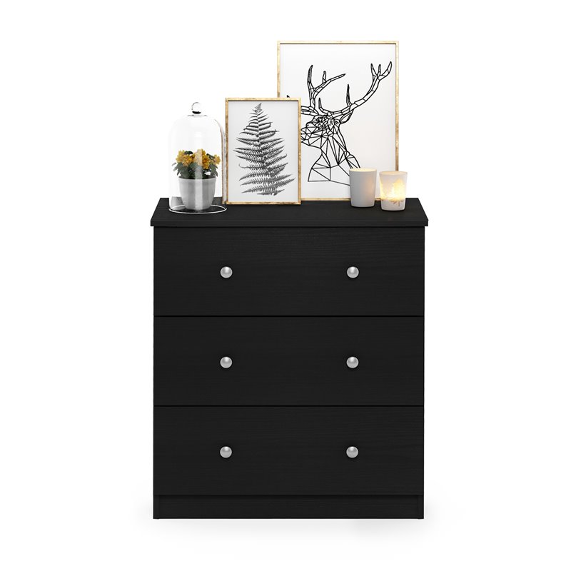 Furinno Lucca Engineered Wood Simple Design 3-Drawer Dresser in Black Oak