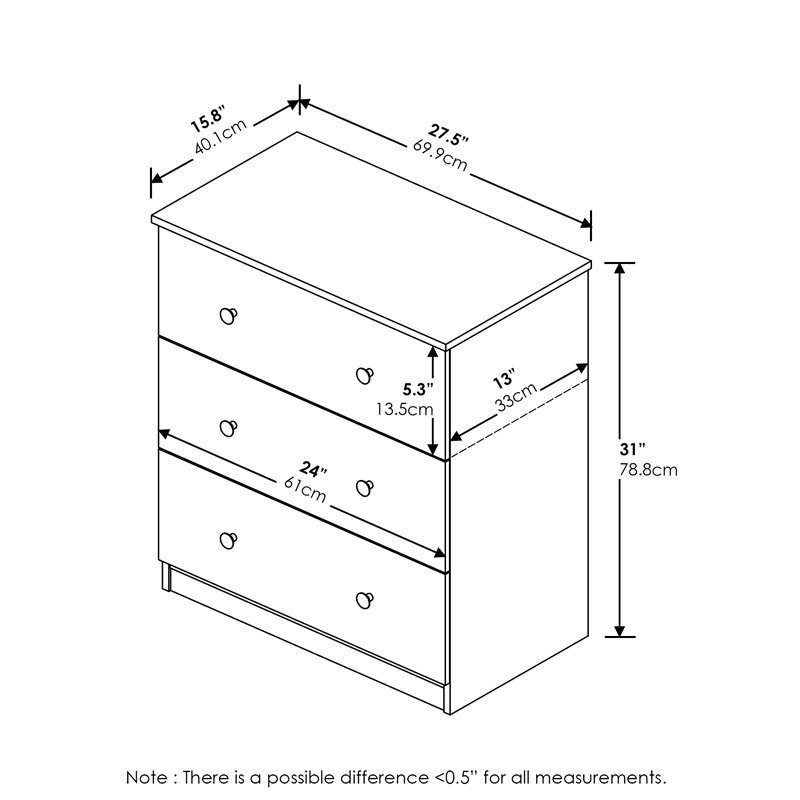 Furinno Lucca Engineered Wood Simple Design 3-Drawer Dresser in Black Oak