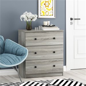 Furinno Lucca Engineered Wood Simple Design 3-Drawer Dresser in French Oak Gray