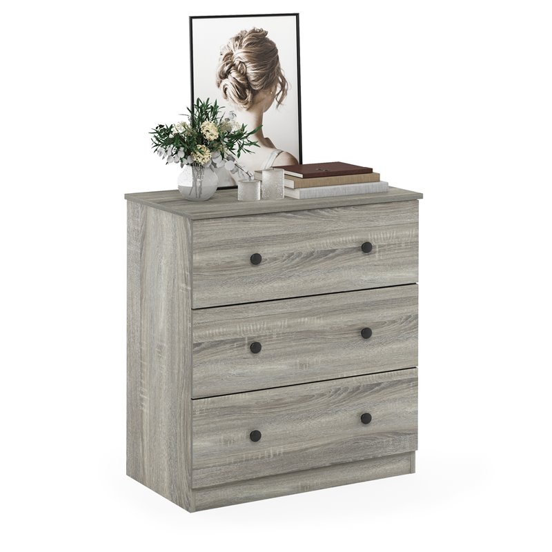 Furinno Lucca Engineered Wood Simple Design 3-Drawer Dresser in French Oak Gray