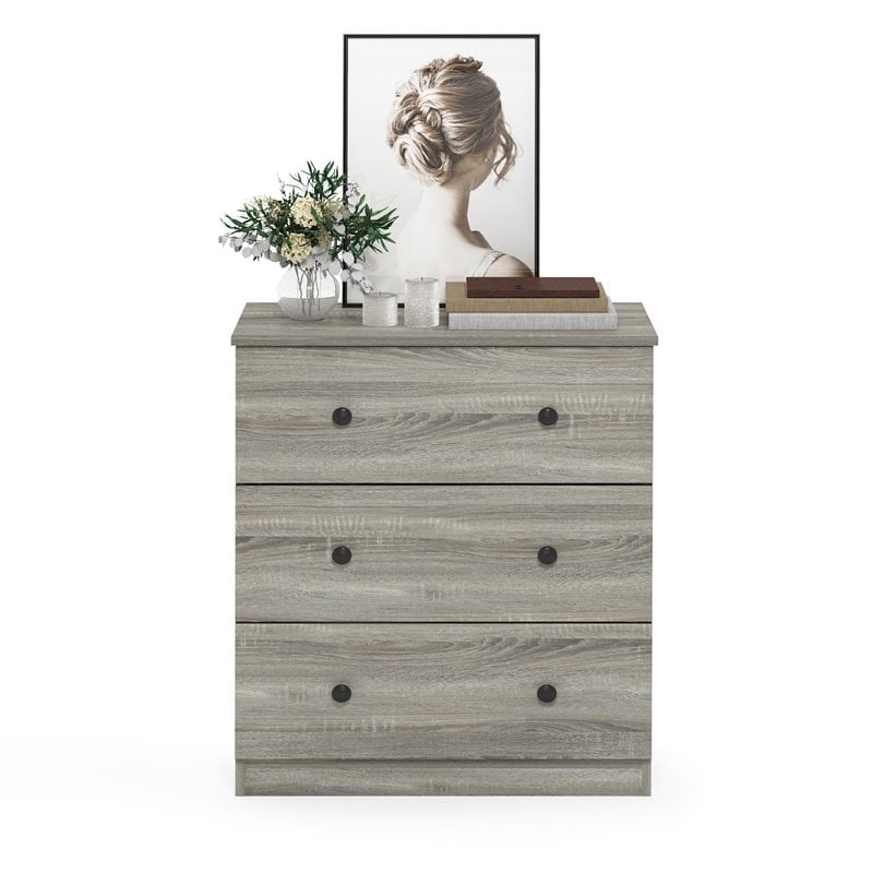 Furinno Lucca Engineered Wood Simple Design 3-Drawer Dresser in French Oak Gray