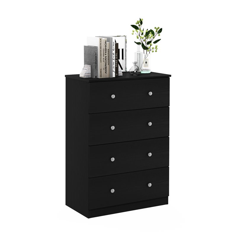 Furinno Lucca Engineered Wood Simple Design 4-Drawer Dresser in Black Oak