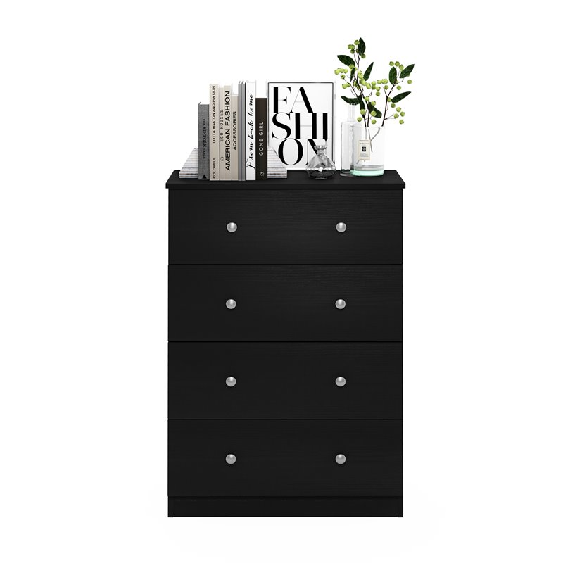 Furinno Lucca Engineered Wood Simple Design 4-Drawer Dresser in Black Oak