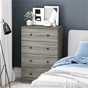 Furinno Lucca Engineered Wood Simple Design 4-Drawer Dresser in French Oak Gray