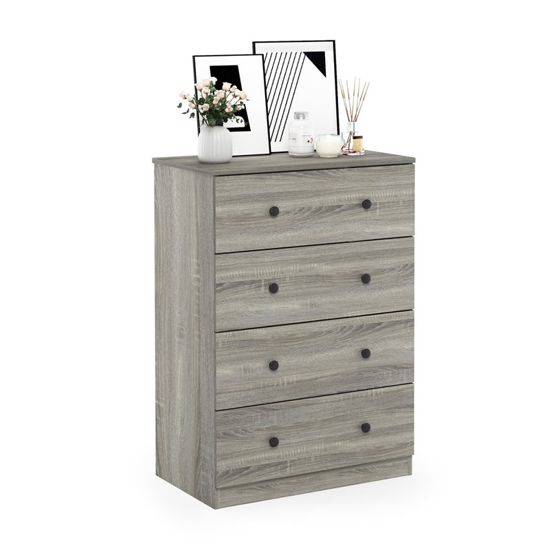 Furinno Lucca Engineered Wood Simple Design 4-Drawer Dresser in French Oak Gray