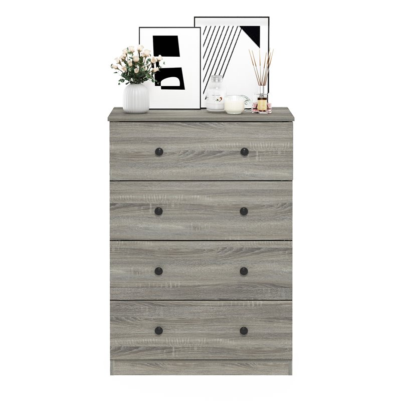 Furinno Lucca Engineered Wood Simple Design 4-Drawer Dresser in French Oak Gray