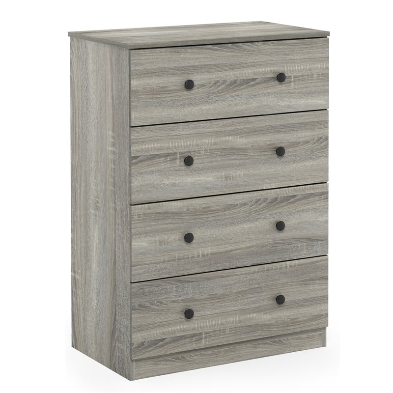 Furinno Lucca Engineered Wood Simple Design 4-Drawer Dresser in French Oak Gray