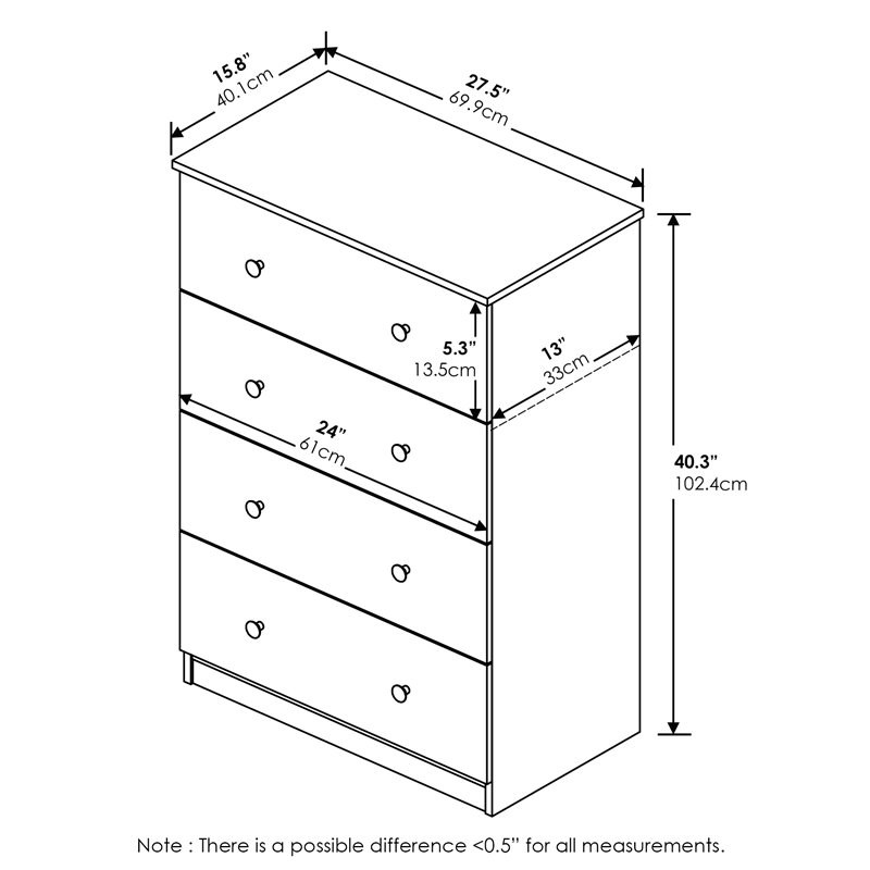 Furinno Lucca Engineered Wood Simple Design 4-Drawer Dresser in White