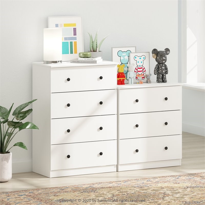 Furinno Lucca Engineered Wood Simple Design 4-Drawer Dresser in White
