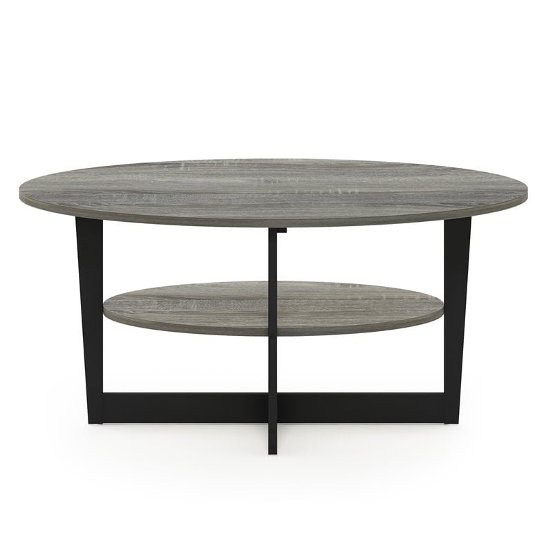 Furinno JAYA Engineered Wood Oval Coffee Table in French Oak Gray/Black