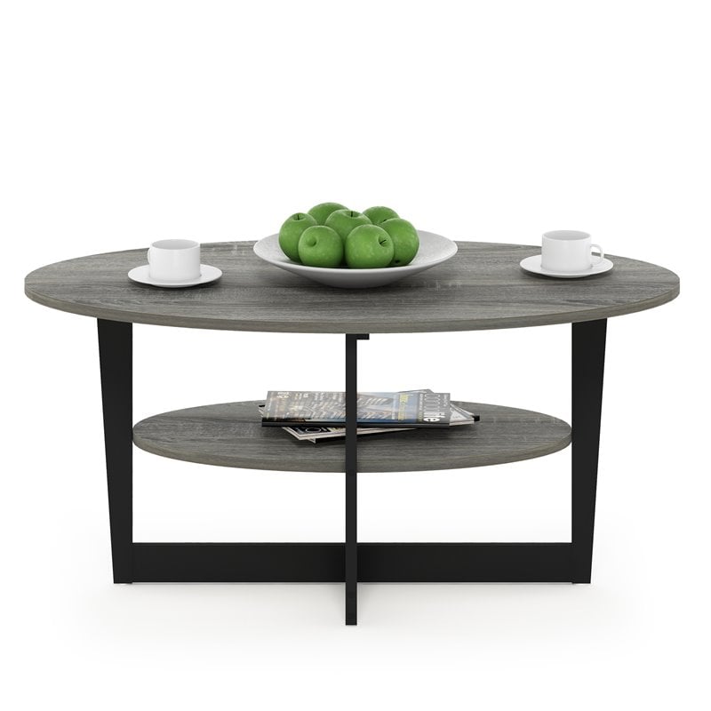 Furinno JAYA Engineered Wood Oval Coffee Table in French Oak Gray/Black