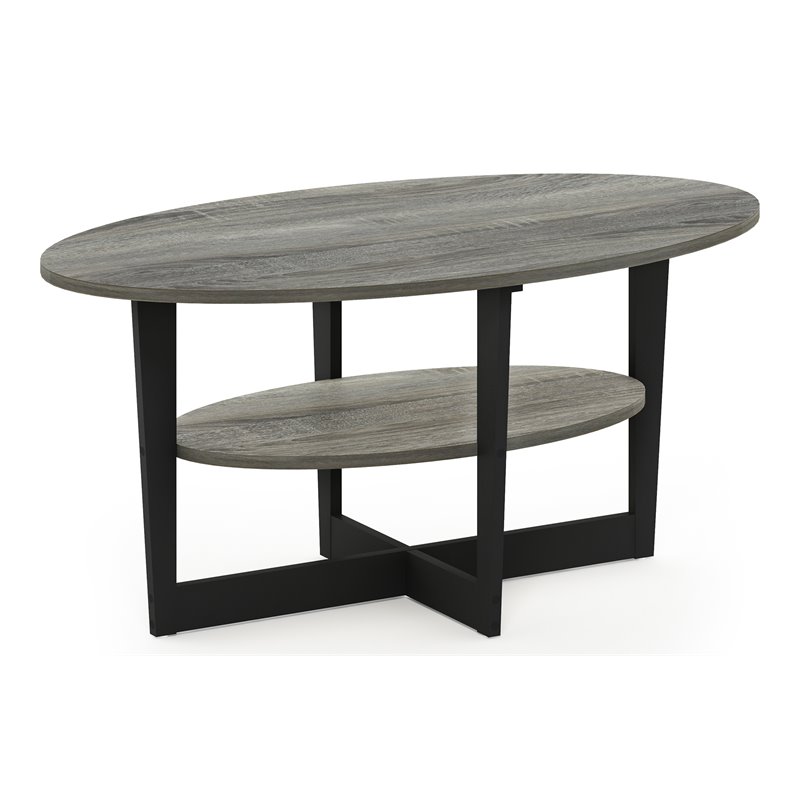 Furinno JAYA Engineered Wood Oval Coffee Table in French Oak Gray/Black