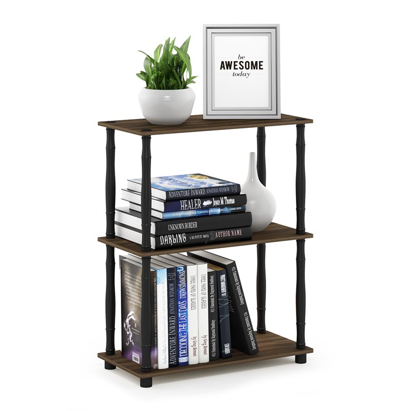 Furinno TURN-N-TUBE Wood 3-Tier Shelf Display Rack with CLASSIC Tube in Walnut
