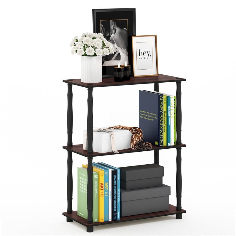 Furinno TURN-N-TUBE Wood 3-Tier Shelf Display Rack with CLASSIC Tube in Cherry