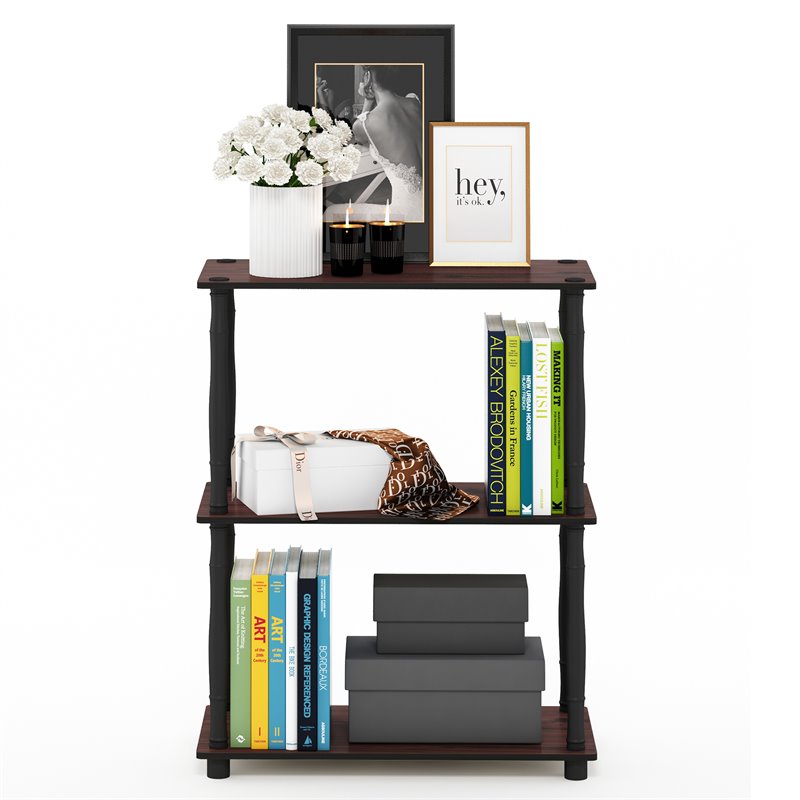 Furinno TURN-N-TUBE Wood 3-Tier Shelf Display Rack with CLASSIC Tube in Cherry