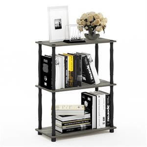 Furinno TURN-N-TUBE Wood 3-Tier Shelf Display Rack in French Oak Gray/Black