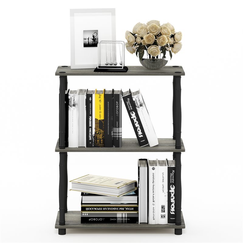 Furinno TURN-N-TUBE Wood 3-Tier Shelf Display Rack in French Oak Gray/Black