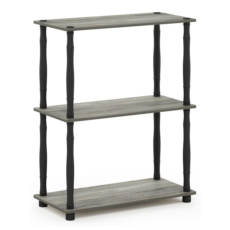 Furinno TURN-N-TUBE Wood 3-Tier Shelf Display Rack in French Oak Gray/Black