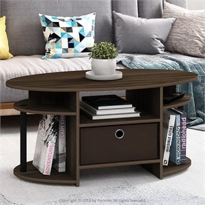 Furinno JAYA Engineered Wood Oval Coffee Table with Bin in Columbia Walnut