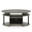Furinno JAYA Engineered Wood Oval Coffee Table with Bin in French Oak Gray/Black