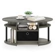 Furinno JAYA Engineered Wood Oval Coffee Table with Bin in French Oak Gray/Black