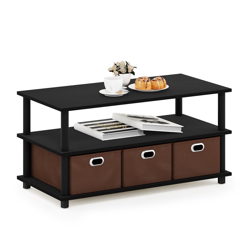 Furinno Frans Turn-N-Tube Engineered Wood Coffee Table in Black Oak/Brown