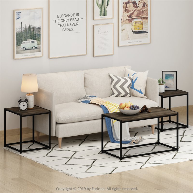 Furinno CAMNUS Engineered Wood Living Room Table Set in Columbia Walnut