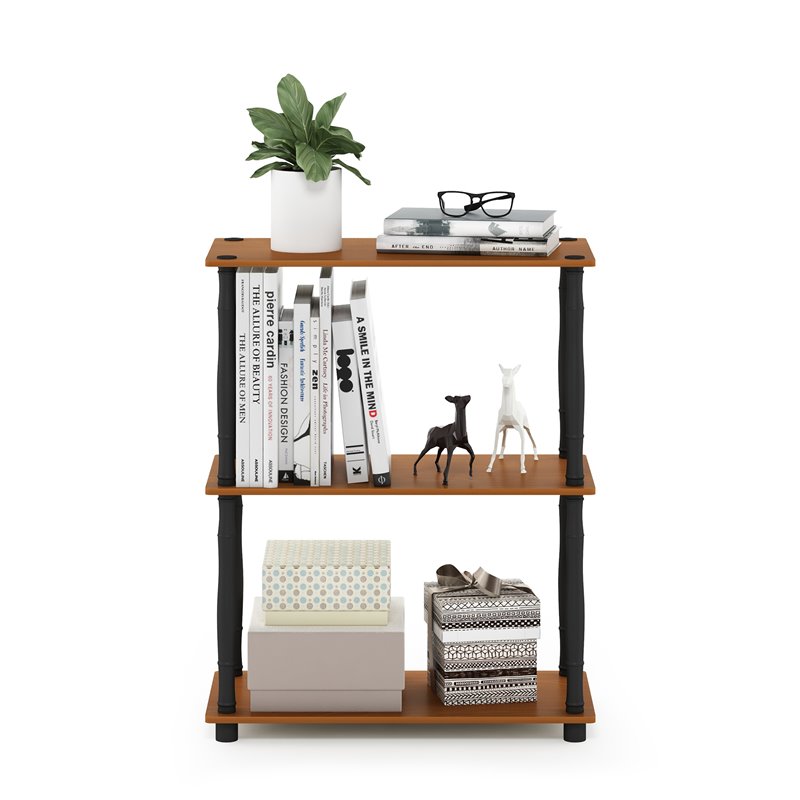 Furinno TURN-N-TUBE Wood 3-Tier Shelf Display Rack in Light Cherry/Black