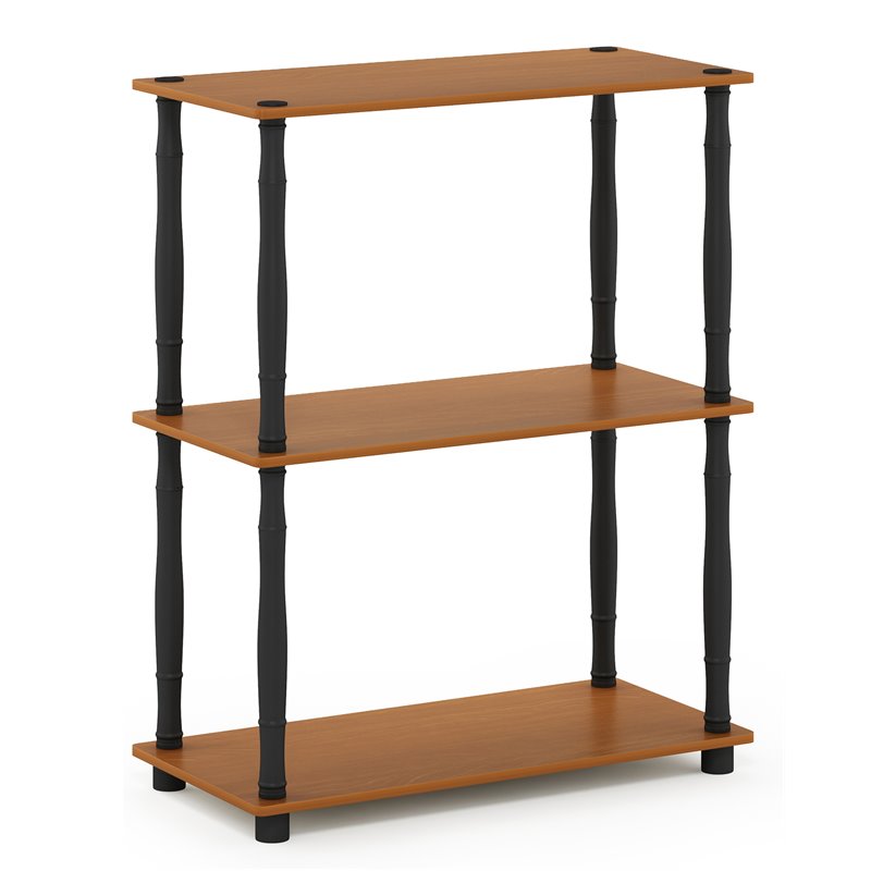 Furinno TURN-N-TUBE Wood 3-Tier Shelf Display Rack in Light Cherry/Black