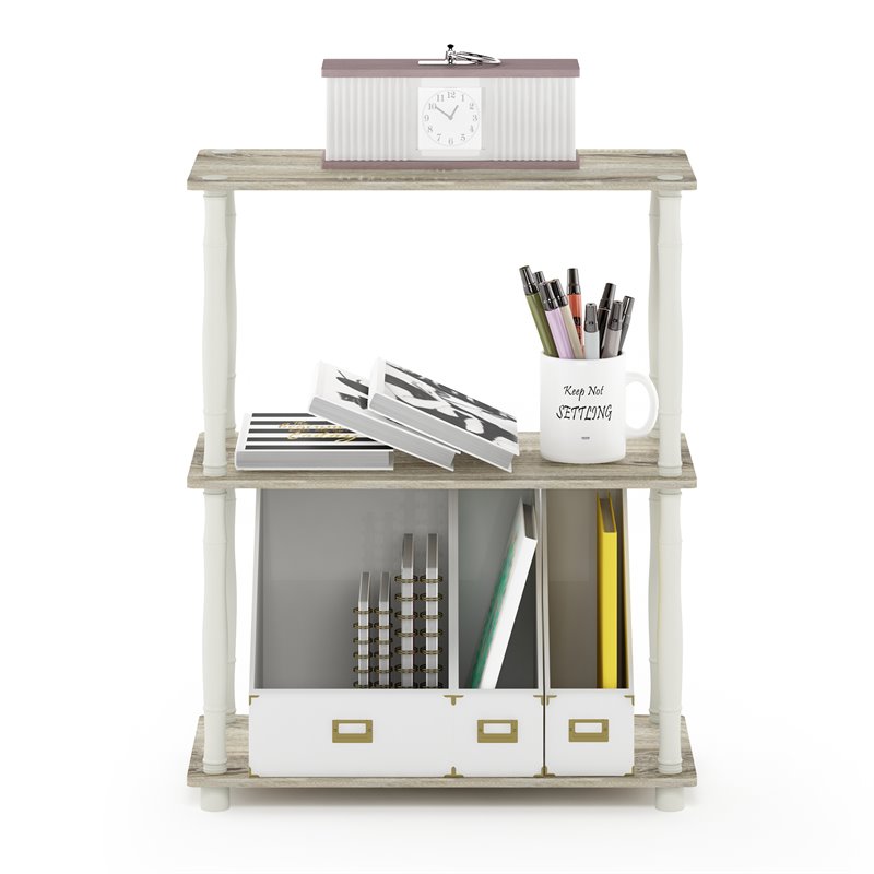 Furinno TURN-N-TUBE Wood 3-Tier Shelf Display Rack with CLASSIC Tube in Oak