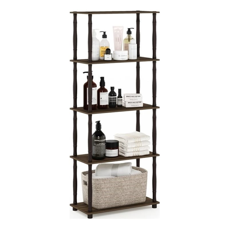Furinno TURN-N-TUBE Engineered Wood 5-Tier Shelf Display Rack in Columbia Walnut