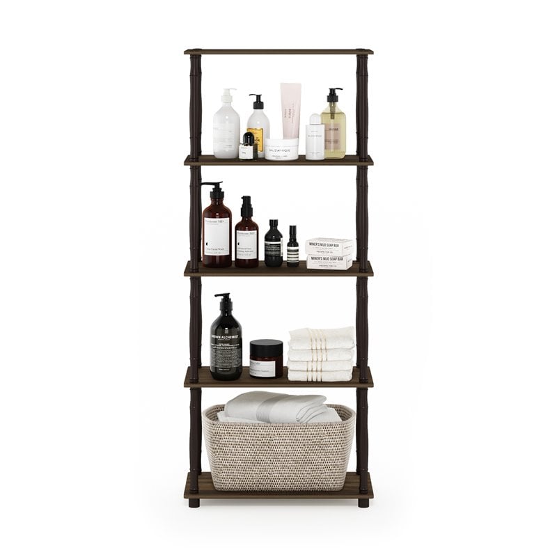 Furinno TURN-N-TUBE Engineered Wood 5-Tier Shelf Display Rack in Columbia Walnut